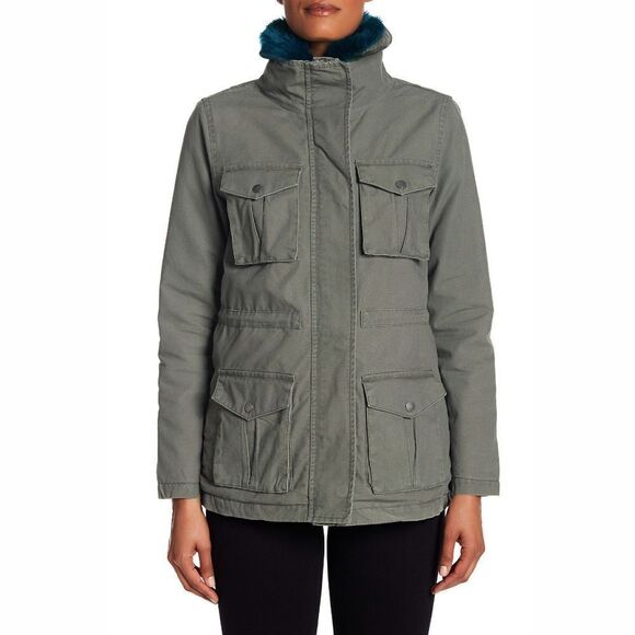 New! RACHEL RACHEL ROY Removable Faux Fur Collar Utility Jacket Green Size Small - Picture 4 of 7